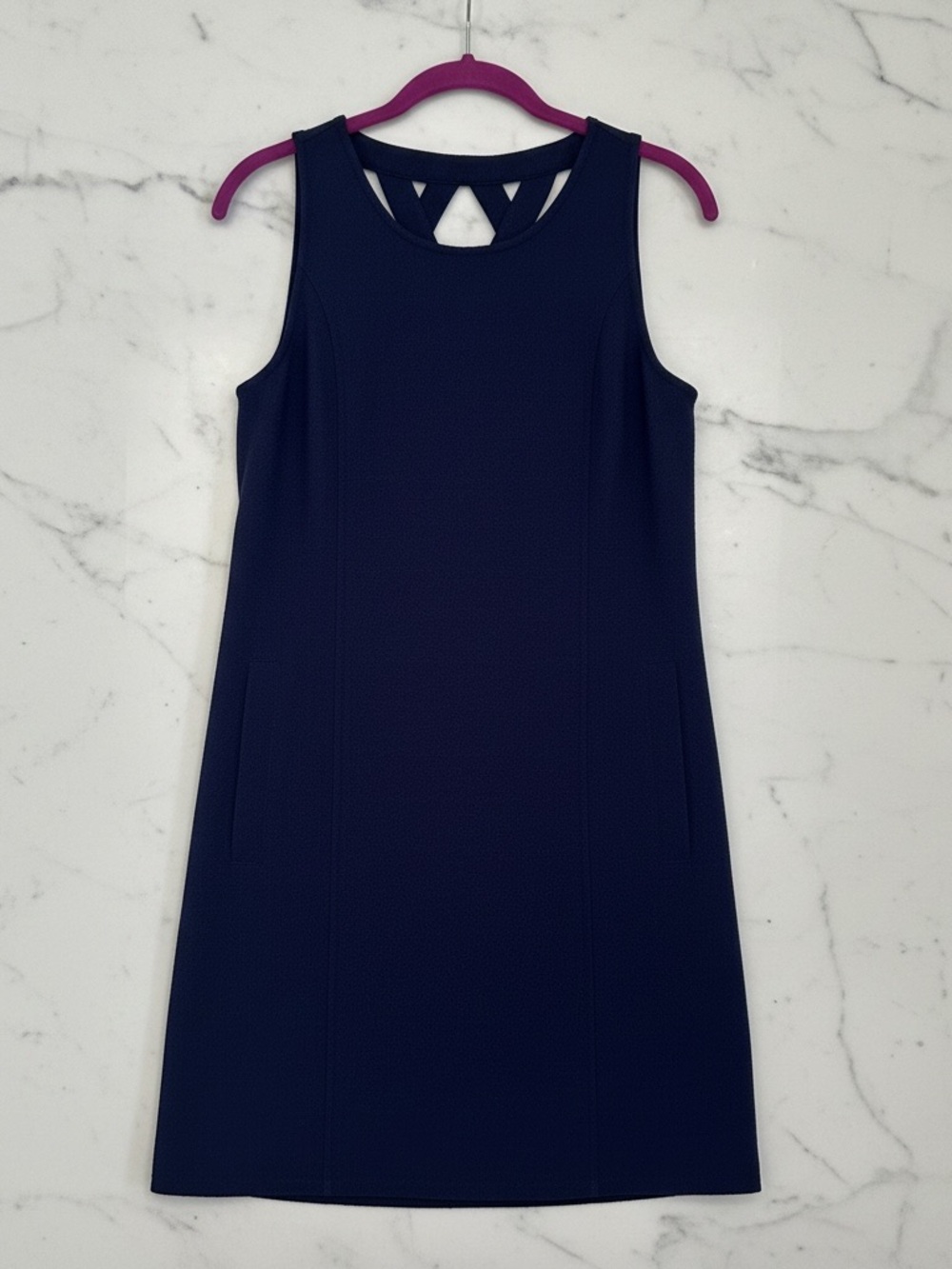Jack by BB Dakota Navy Sleeveless Shift Dress with Geometric Back